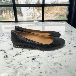 CALVIN KLEIN Black Studded Gold Hardware Slip on Heeled Fridelle Shoes